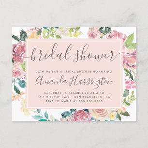 Blush Watercolor Frühlingsblumen Brautparty Einladungspostkarte