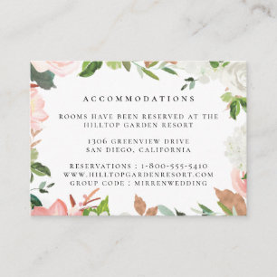 Blush Watercolor Garden Hochzeitsunterkünfte Begleitkarte