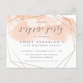Blush Watercolor Goldenes geometrisches Party Einladungspostkarte