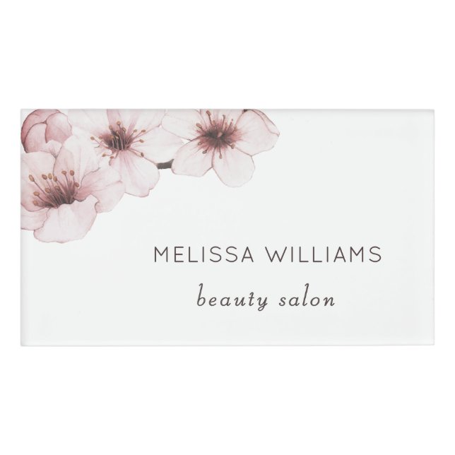 Blush Watercolor Kirschblüte  | Qr Code Namenschild (Vorderseite)