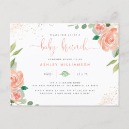 Blush Watercolor Peonies & Eucalyptus Baby Brunch Einladungspostkarte