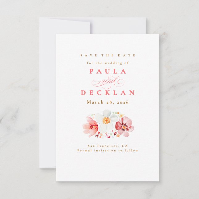 Blush Watercolor Wildblume Boho Save the Date (Vorderseite)