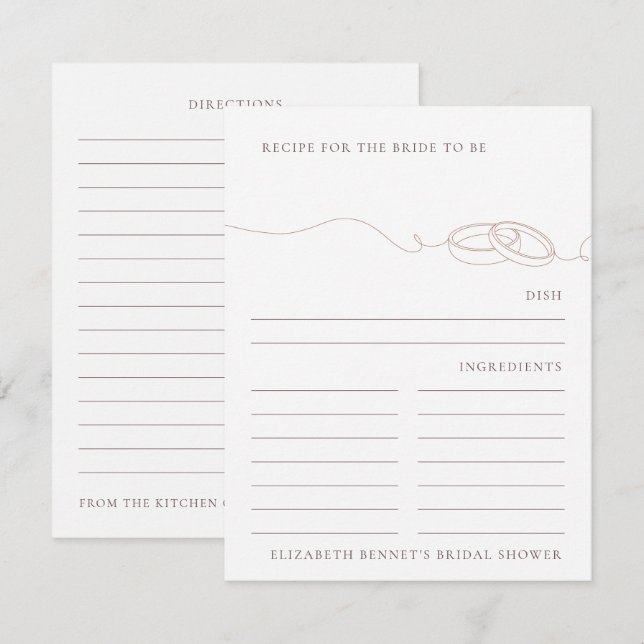 Blush Wedding Rings Brautparty Rezept Card (Vorne/Hinten)
