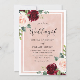 Blush Wedding: Watercolor Burgund Blumenzwiebelhoc Einladung
