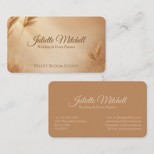 Blush Wheat Wedding & Event Planner Business Card Visitenkarte (Vorne/Hinten)