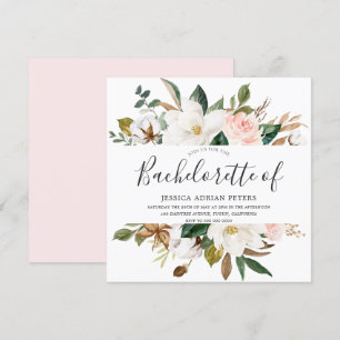 Blush & White Beautiful Blume Junggeselinnen-Absch Einladung