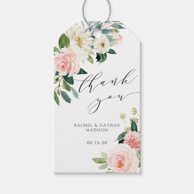 Blush White Bloom Bloral Hochzeit Vielen Dank Geschenkanhänger (Vorderseite)