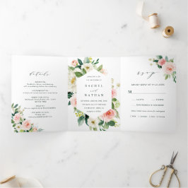 Blush White Bloom Floral Wedding Dreifach Gefaltete Einladung