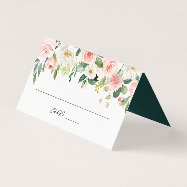 Blush White Bloom Floral Wedding Platzkarte (Vorderseite)