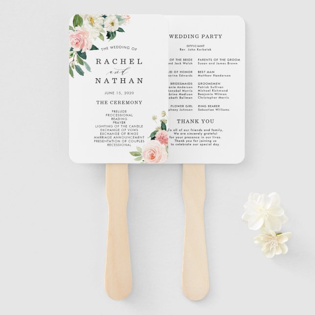 Blush White Bloom Floral Wedding Programm Fächer (Vorne und Hinten)