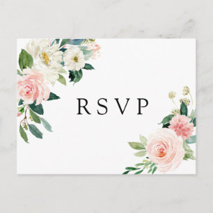 Blush White Bloom Floral Wedding RSVP Einladungspostkarte