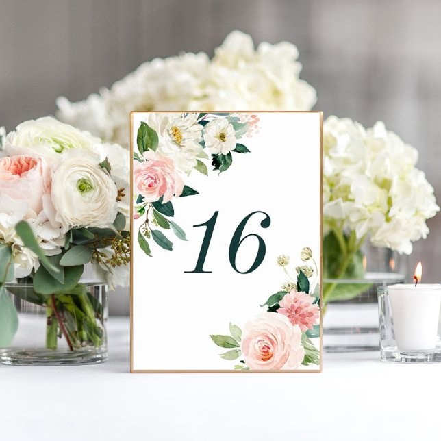 Blush White Bloom Floral Wedding Tischnummer (Von Creator hochgeladen)