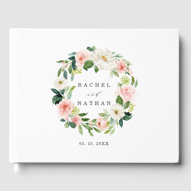 Blush White Bloom Floral Wreath Mariage Livre d'or (Recto)