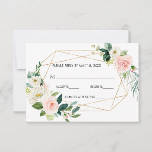 Blush White Bloom Gold Frame Floral Wedding RSVP