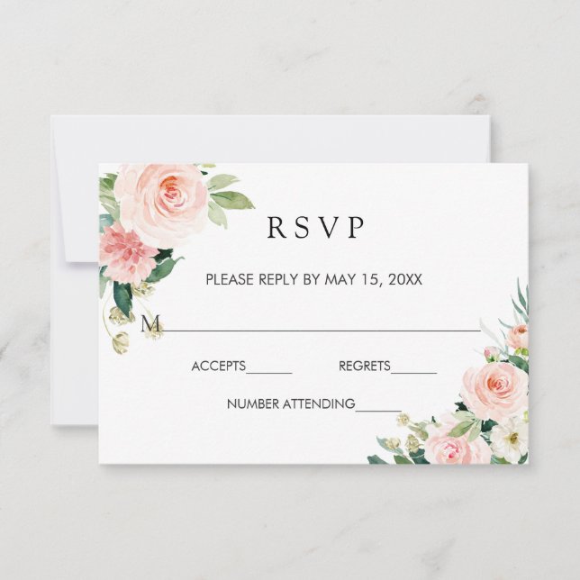 Blush White Bloom Gold Frame Floral Wedding RSVP (Devant)