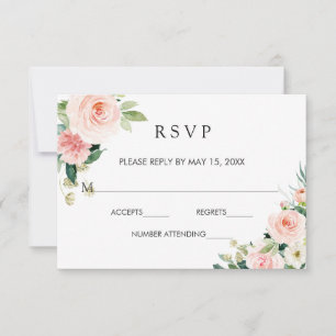 Blush White Bloom Gold Rahmen Blumenzange RSVP Karte