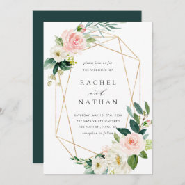 Blush White Bloom Gold Rahmen Einladung Hochzeitsf