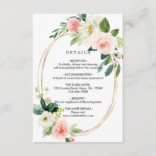 Blush White Bloom Gold Rahmen Hochzeitsdetails Begleitkarte