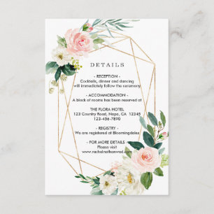 Blush White Bloom Gold Rahmen Hochzeitsdetails Begleitkarte
