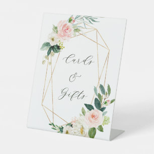 Blush White Bloom Gold Rahmen Hochzeitskarten & Ge Sockelschild
