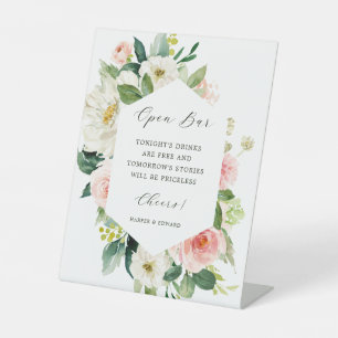Blush White Bloom Hexagon Hochzeit Open Bar Sockelschild