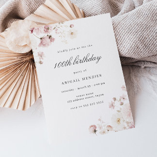 Blush & White Blume 100. Geburtstagsparty Einladung
