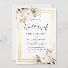 Blush White Blume Gold Border Wonderland Wedding Einladung