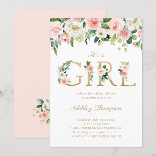 Blush & White Blume Gold Es ist eine Girl Baby Dus Einladung