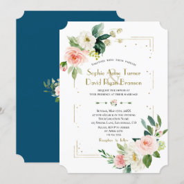 Blush White Blume Gold Glitzer Hochzeit Einladung