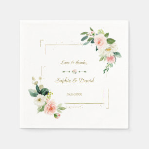 Blush White Blume Gold Glitzer Hochzeit Serviette