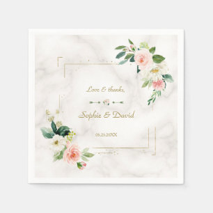 Blush White Blume Gold Glitzer Marmorhochzeit Serviette