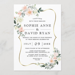 Blush White Blume Gold Hochzeit Einladung