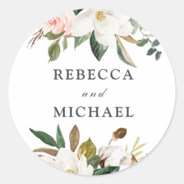 Blush & White Blume Hochzeit oder Engagement Party Runder Aufkleber