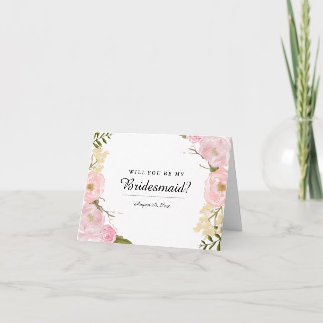 Blush White Botanic wirst du meine Bridesmaid sein Einladung (Vorderseite)