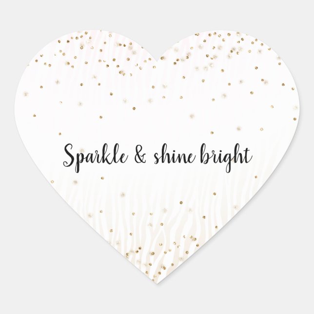 Blush White Cream Zebra Gold Confetti Sparkone Herz-Aufkleber (Vorderseite)