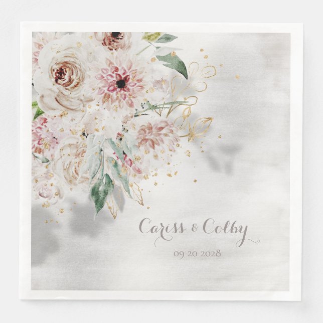 Blush White Dahlias Peony Floral Shadow Paper Dinn Serviette (Vorderseite)