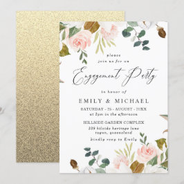 Blush & White Floral Gold Glitzer Engagement Party Einladung
