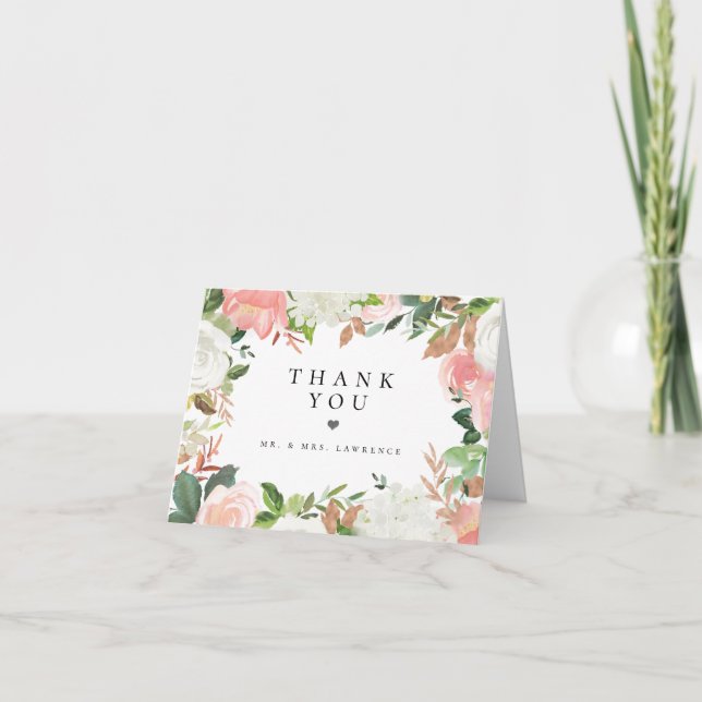 Blush White Floral Wedding Foto Danke Karte (Vorderseite)