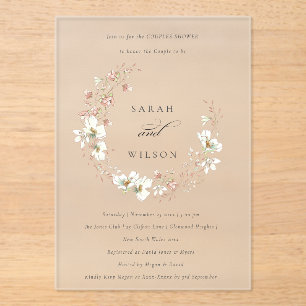 Blush White Floral Wreath Couples Invitation de do