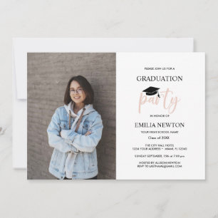 Blush White Foto Graduation Party 2023 Einladung