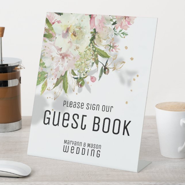 Blush & White Guest Book Pedestal Sign Sockelschild (In Situ)