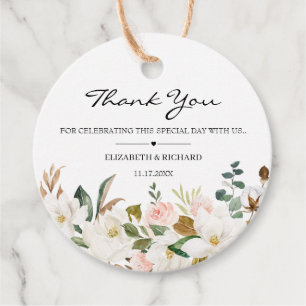 Blush White Magnolia Bloral Wedding Geschenkanhänger