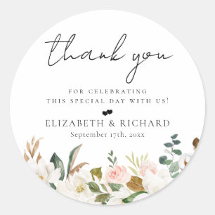 Blush White Magnolia Bloral Wedding Runder Aufkleber