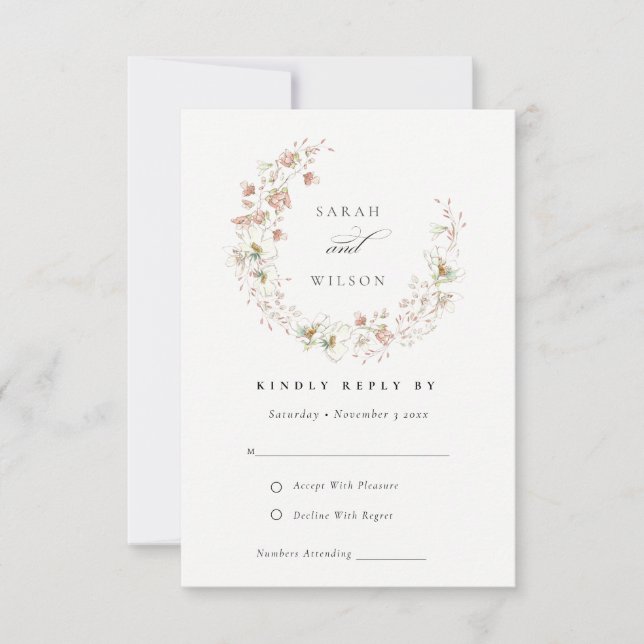 Blush White Meadow Floral Wreath Wedding RSVP (Devant)
