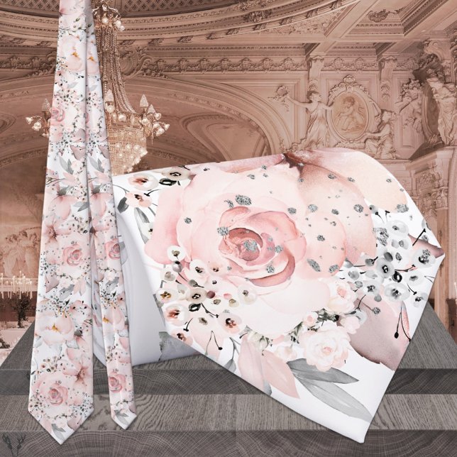 Blush White Pink Peony Silbergrüne Hochzeit Krawatte (Von Creator hochgeladen)