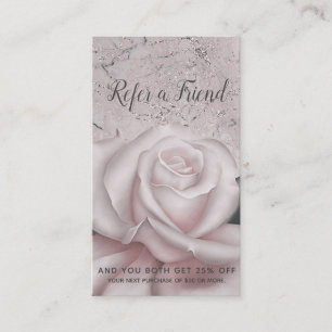 Blush White Rose Glam Moderner Marmor Freundlicher Empfehlungskarte