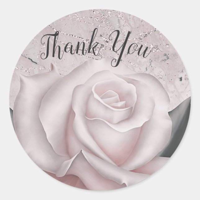 Blush White Rose Glam Modernes Brautparty aus Marm Runder Aufkleber (Vorderseite)