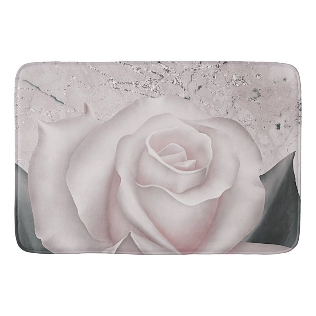 Blush White Rose Glam Modernes Shabby Chic aus Mar Badematte (Vorderseite)