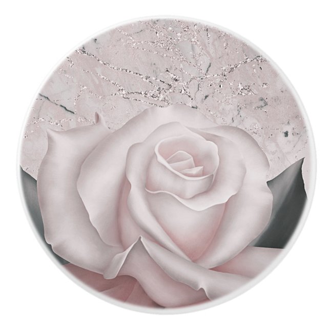 Blush White Rose Glam Modernes Shabby Chic aus Mar Keramikknauf (Vorderseite)