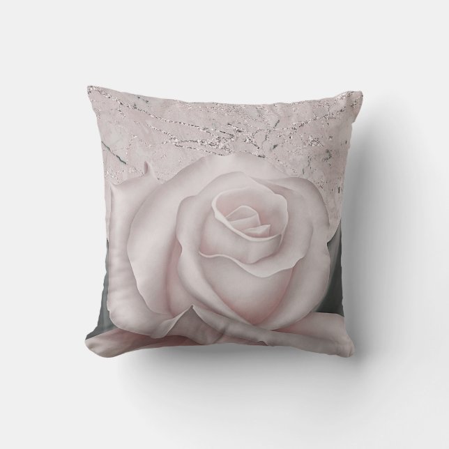 Blush White Rose Glam Modernes Shabby Chic aus Mar Kissen (Vorderseite)